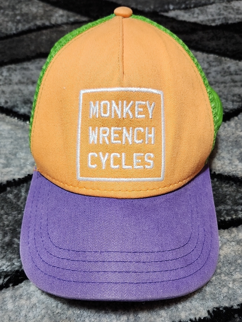 MONKEY WRENCH CYCLES EMBROIDERED MULTI-COLOR SNAP MESH TRUCKER CAP HAT